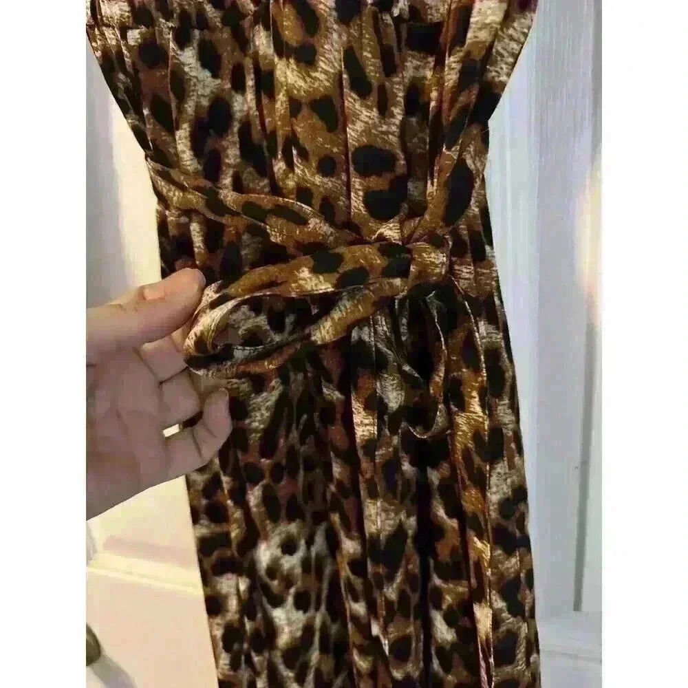 Talbots Dress Size 4 Leopard Animal Print V-neck Belted Long Sleeve Reg $149 - Picture 3 of 6